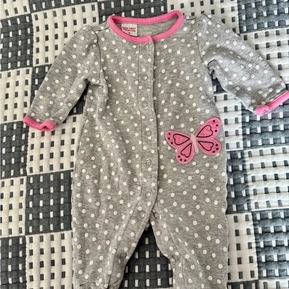 Simple Joy by Carters. Pink and Gray Baby Onesies with Butterfly Design - Picture 2 of 3